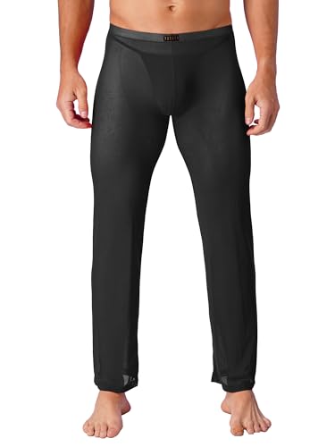 iEFiEL Sexy Männer Herren Hose Netz Transparent Lang Unterhosen Jogginghose Unterwäsche Strumpfhose S-XXL Schwarz Mesh L von iEFiEL