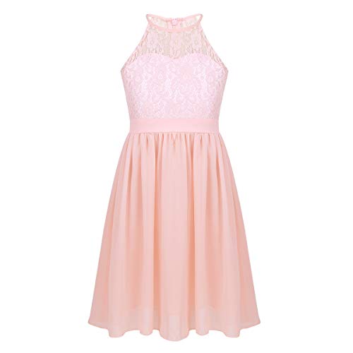 iEFiEL Sweet Mädchen Prinzessin Kleid Spitzen Blumenmädchenkleider für Hochzeits Brautjungfern Festzug Partei Festliches Kleid Gr. 104-164 Rosa 116 von iEFiEL