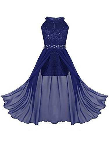 iEFiEL Sweet Prinzessin Lace Blumenmädchenkleider für Hochzeits Brautjungfern Mädchen Kleid Festlich Kinder Overall Jumpsuit Gr. 104-176 Blau 128 von iEFiEL