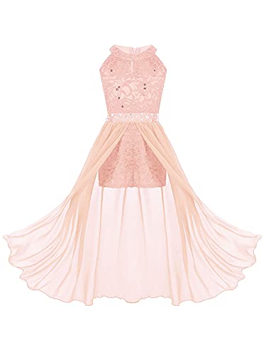 iEFiEL Sweet Prinzessin Lace Blumenmädchenkleider für Hochzeits Brautjungfern Mädchen Kleid Festlich Kinder Overall Jumpsuit Gr. 104-176 Korallenrosa 116 von iEFiEL