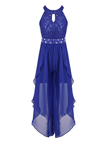 iEFiEL Sweet Prinzessin Lace Blumenmädchenkleider für Hochzeits Brautjungfern Mädchen Kleid Festlich Kinder Overall Jumpsuit Gr. 104-176 Za Royal Blau 164 von iEFiEL