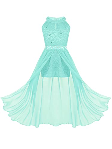 iEFiEL Sweet Prinzessin Lace Blumenmädchenkleider für Hochzeits Brautjungfern Mädchen Kleid Festlich Kinder Overall Jumpsuit Gr. 104-176 Minz Grün 116 von iEFiEL