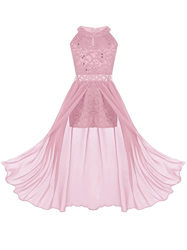 iEFiEL Sweet Prinzessin Lace Blumenmädchenkleider für Hochzeits Brautjungfern Mädchen Kleid Festlich Kinder Overall Jumpsuit Gr. 104-176 Rosa 164 von iEFiEL