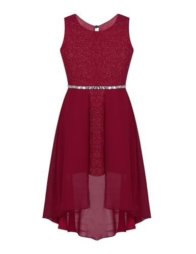 iEFiEL Mädchen Kleid Festlich Chiffon Blumenmädchenkleider für Hochzeit Partykleid mit Strass Gürtel Sommer Kleid Burgundy 128 von iEFiEL