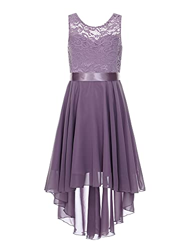 iEFiEL Mädchen Festlich Kleid Hochzeits Vokuhila Kleid Spitzen Blumenmädchenkleider Brautjungfern Kleider für Kinder Chiffon Prinzessin Kleid Hell Lila 128 von iEFiEL