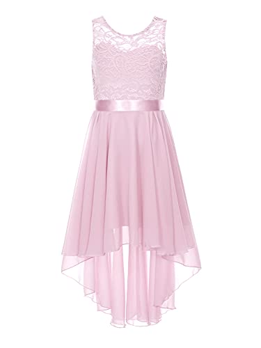 iEFiEL Mädchen Festlich Kleid Hochzeits Vokuhila Kleid Spitzen Blumenmädchenkleider Brautjungfern Kleider für Kinder Chiffon Prinzessin Kleid Rosa 164 von iEFiEL