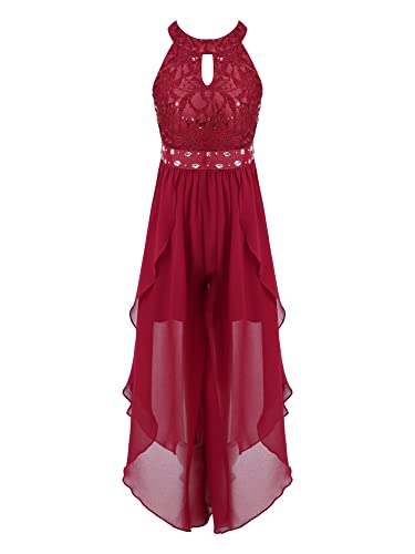 iEFiEL Sweet Prinzessin Lace Blumenmädchenkleider für Hochzeits Brautjungfern Mädchen Kleid Festlich Kinder Overall Jumpsuit Gr. 104-176 Za Burgundy 140 von iEFiEL