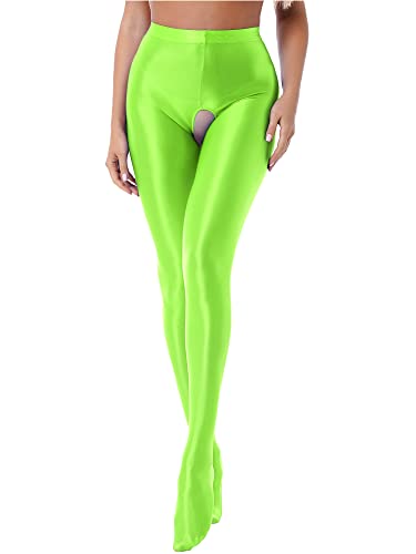 iEFiEL Topmodisch Damen glänzende Strumpfhose Blickdichte Silk Strumpfhosen Tanzstrumpfhose 70den Strümpfe Frauen Shaping Socken Öl Socken Shiny gr. M-XL X Fluoreszierendes Grün Ouvert L von iEFiEL