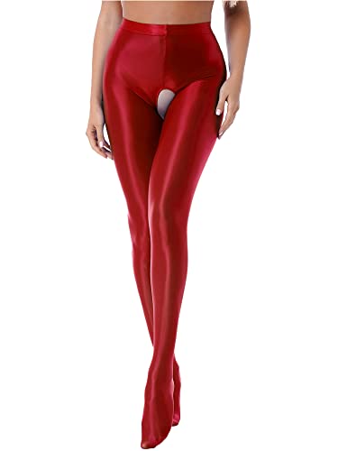 iEFiEL Topmodisch Damen glänzende Strumpfhose Blickdichte Silk Strumpfhosen Tanzstrumpfhose 70den Strümpfe Frauen Shaping Socken Öl Socken Shiny gr. M-XL X Rot Ouvert L von iEFiEL