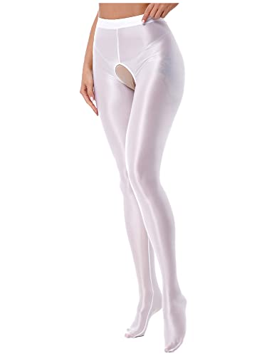 iEFiEL Topmodisch Damen glänzende Strumpfhose Blickdichte Silk Strumpfhosen Tanzstrumpfhose 70den Strümpfe Frauen Shaping Socken Öl Socken Shiny gr. M-XL X Weiß Ouvert L von iEFiEL