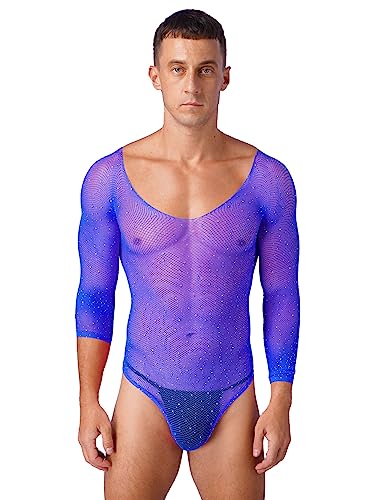 iEFiEL Transparent Herren Sissy Body Mesh Unterhemd String Body Träger Top Erotik Stringbody Dessous Xa Blau Langarm Einheitsgröße von iEFiEL