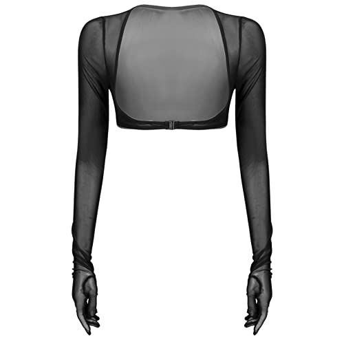 iEFiEL Transparent Mesh Damen Dessous BH Bikini Oberteil Langarm Shirt kurz Brustfrei Bra Hebe Reizwäsche Tops X Schwarz XL von iEFiEL