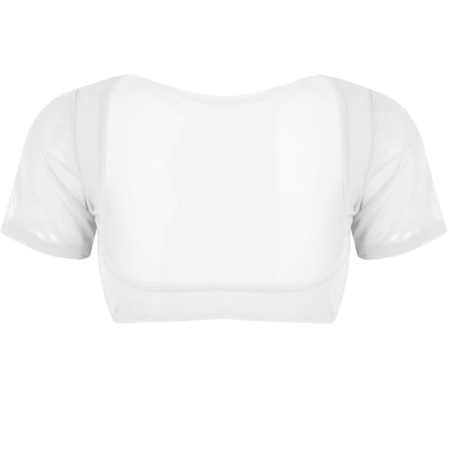 iEFiEL Transparente Damen Micro Bikini Top Kurzarm Unterhemd Bauchfreies Oberteil BH Crop Tops Bauchtanz Shirt Dessous Reizwäsche Weiß Einheitsgröße von iEFiEL