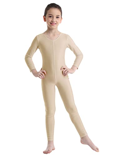 iEFiEL Turnanzug Kinder Mädchen Ganzkörperanzug Trikot Stretch Body Leotard Turnbody für Ballett Gymnastik Sport Training Dancewear Nude 122-128 von iEFiEL