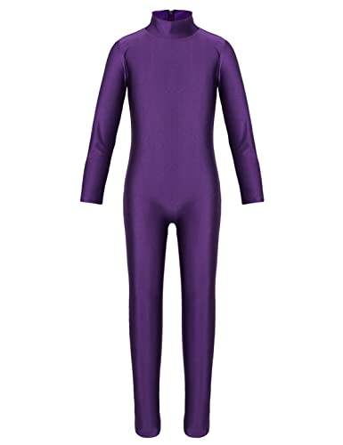 iEFiEL Turnanzug Kinder Mädchen Ganzkörperanzug Trikot Stretch Body Leotard Turnbody für Ballett Gymnastik Sport Training Dancewear Violett (Zipper) 158-164 von iEFiEL