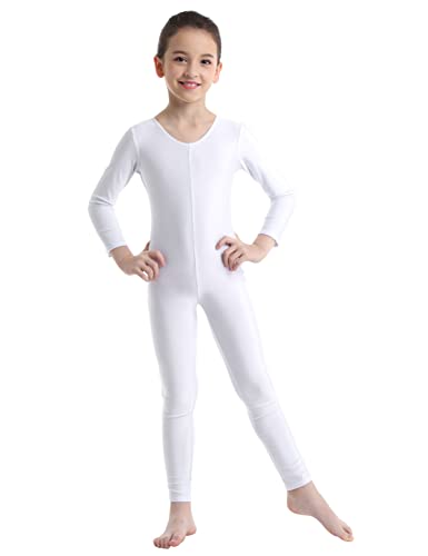 iEFiEL Turnanzug Kinder Mädchen Ganzkörperanzug Trikot Stretch Body Leotard Turnbody für Ballett Gymnastik Sport Training Dancewear Weiß 110-116 von iEFiEL