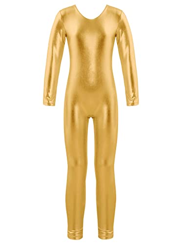 iEFiEL Turnanzug Kinder Mädchen Ganzkörperanzug Trikot Stretch Body Leotard Turnbody für Ballett Gymnastik Sport Training Dancewear X Gold Metallic 110-116 von iEFiEL