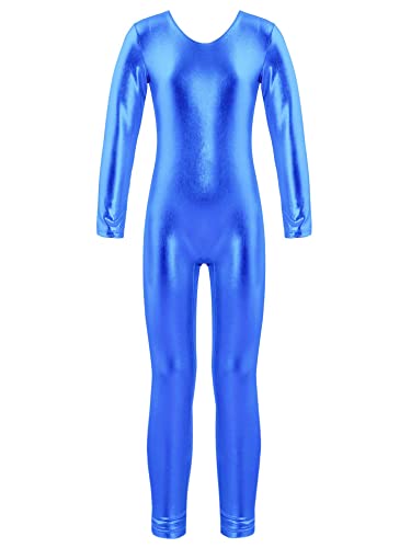 iEFiEL Turnanzug Kinder Mädchen Ganzkörperanzug Trikot Stretch Body Leotard Turnbody für Ballett Gymnastik Sport Training Dancewear X Königsblau Metallic 134-140 von iEFiEL