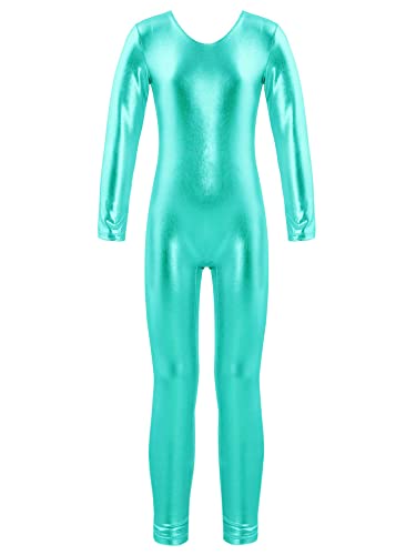 iEFiEL Turnanzug Kinder Mädchen Ganzkörperanzug Trikot Stretch Body Leotard Turnbody für Ballett Gymnastik Sport Training Dancewear X See Grün Metallic 122-128 von iEFiEL