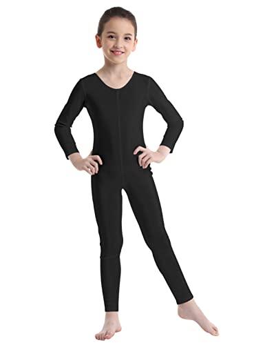 iEFiEL Turnanzug Kinder Mädchen Ganzkörperanzug Trikot Stretch Body Leotard Turnbody für Ballett Gymnastik Sport Training Dancewear Schwarz 110-116 von iEFiEL