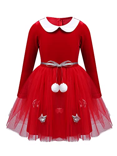 iEFiEL Weihnachtskleid Baby Mädchen Weihnachten Kleid Prinzessin Tutu Rock Kinder Weihnachtself Partykleid für Weihnachten Party Rot 140-152 von iEFiEL