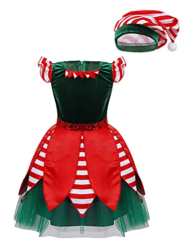 iEFiEL Weihnachtskleid Baby Mädchen Weihnachten Kleid Prinzessin Tutu Rock Kinder Weihnachtself Partykleid für Weihnachten Party Grün Elf 134-140 von iEFiEL