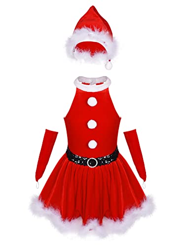 iEFiEL Weihnachtskleid Baby Mädchen Weihnachten Kleid Prinzessin Tutu Rock Kinder Weihnachtself Partykleid für Weihnachten Party Rot H 134-140 von iEFiEL