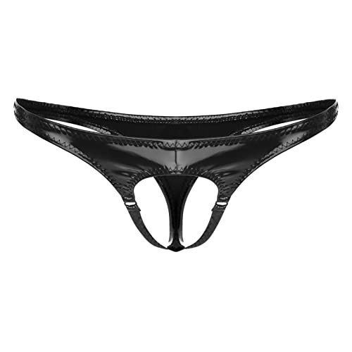 iEFiEL Wetlook Männer Slip Herren Erotik Leder Latex Unterwäsche Herren Ouvert String Tanga Briefs Bulge Pouch Unterhose T Schwarz XXL von iEFiEL