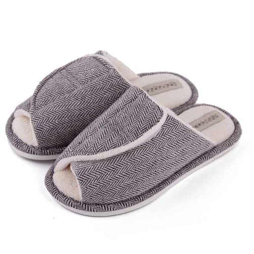 iEasey Herren Damen Offene Zehe Hausschuhe Mit Klettverschluss - Bequeme Memory Foam Plüsch Mit Rutschfester Gummisohle für Arthritis, Ödem, Diabetiker - Warm von iEasey