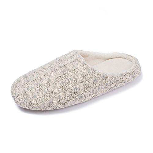 iEasey Strickhausschuhe, warm, Fleece, rutschfest, Pantoffeln, Beige, 42/44 EU von iEasey