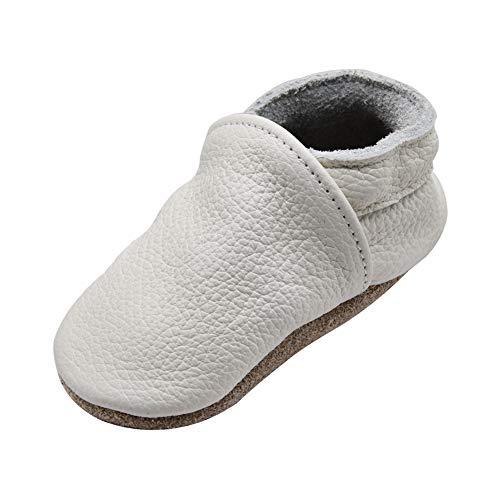 iEvolve Baby Babyschuhe Wildledersohle Baby Lederschuhe Lauflernschuhe Krabbelschuhe Vielzahl Art(Rein Weiß,0-6 Monate) von iEvolve