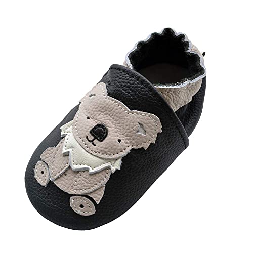 iEvolve Baby Babyschuhe Wildledersohle Baby Lederschuhe Lauflernschuhe Krabbelschuhe Vielzahl Art(SchwarzKoala,0-6 Monate) von iEvolve