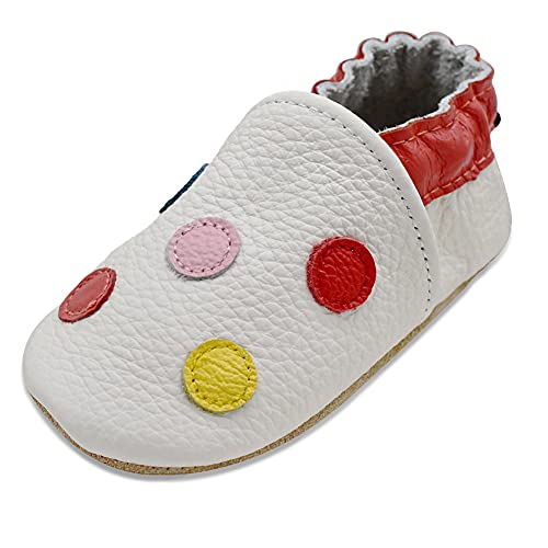 iEvolve Baby Babyschuhe Wildledersohle Baby Lederschuhe Lauflernschuhe Krabbelschuhe Vielzahl Art(Weiße Punkt,6-12 Monate) von iEvolve