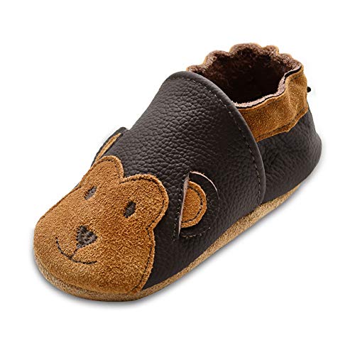 iEvolve Baby Mädchen Jungen Elefant Babyschuhe Baby Weiche Sohle Lederschuhe Baby Lauflernschuhe Krabbelschuhe(Dunkelbraun AFFE,0-6 Monate) von iEvolve