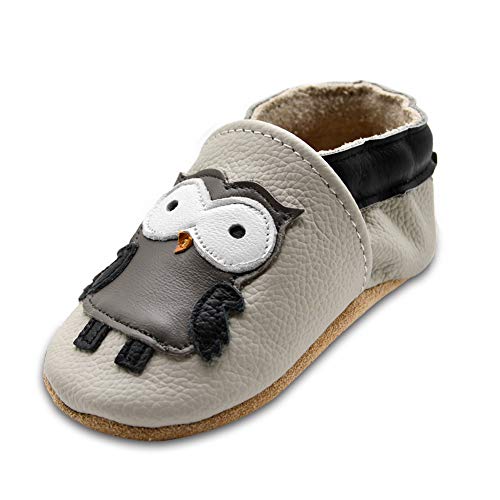 iEvolve Baby Mädchen Jungen Elefant Babyschuhe Baby Weiche Sohle Lederschuhe Baby Lauflernschuhe Krabbelschuhe(Grau Eule),6-12 Monate von iEvolve