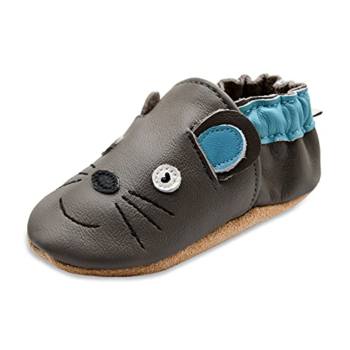 iEvolve Baby Mädchen Jungen Elefant Babyschuhe Baby Weiche Sohle Lederschuhe Baby Lauflernschuhe Krabbelschuhe(Grau Maus,6-12 Monate) von iEvolve