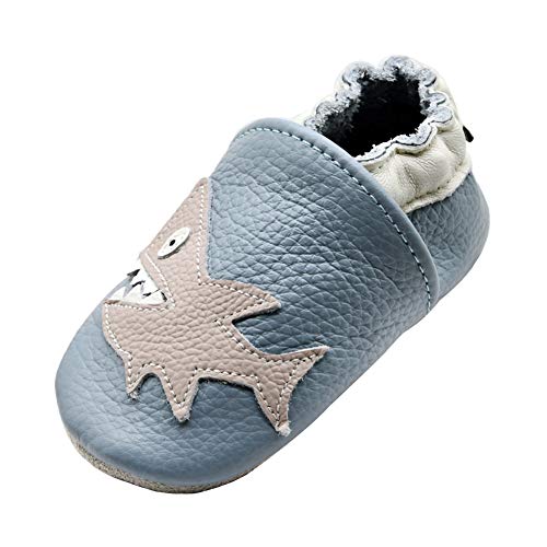 iEvolve Baby Mädchen Jungen Elefant Babyschuhe Baby Weiche Sohle Lederschuhe Baby Lauflernschuhe Krabbelschuhe(Hellblau Hai,18-24 Monate) von iEvolve