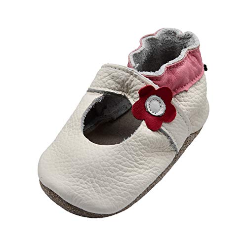 iEvolve Baby Mädchen Jungen Elefant Babyschuhe Baby Weiche Sohle Lederschuhe Baby Lauflernschuhe Krabbelschuhe(MJ Weiß Blume),18-24 Monate von iEvolve