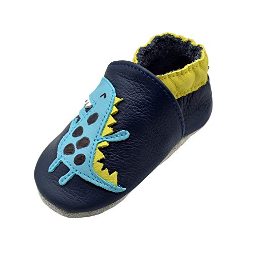 iEvolve Baby Mädchen Jungen Elefant Babyschuhe Baby Weiche Sohle Lederschuhe Baby Lauflernschuhe Krabbelschuhe(Marineblau Dinosaurier,6-12 Monate) von iEvolve