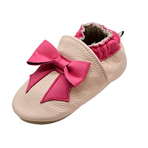 iEvolve Baby Mädchen Jungen Elefant Babyschuhe Baby Weiche Sohle Lederschuhe Baby Lauflernschuhe Krabbelschuhe(Rosa Krawatte),6-12 Monate von iEvolve