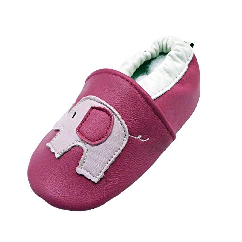 iEvolve Baby Mädchen Jungen Elefant Babyschuhe Baby Weiche Sohle Lederschuhe Baby Lauflernschuhe Krabbelschuhe(Rosenrot Elefant,0-6 Monate) von iEvolve