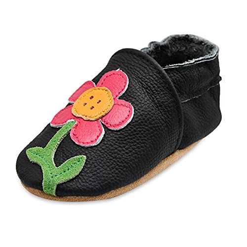 iEvolve Baby Mädchen Jungen Elefant Babyschuhe Baby Weiche Sohle Lederschuhe Baby Lauflernschuhe Krabbelschuhe(Schwarz Blume,12-18 Monate) von iEvolve