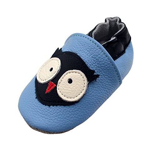 iEvolve Baby Mädchen Jungen Eule Babyschuhe Baby Weiche Sohle Lederschuhe Baby Lauflernschuhe Krabbelschuhe(Hellblau Eule,0-6 Monate) von iEvolve