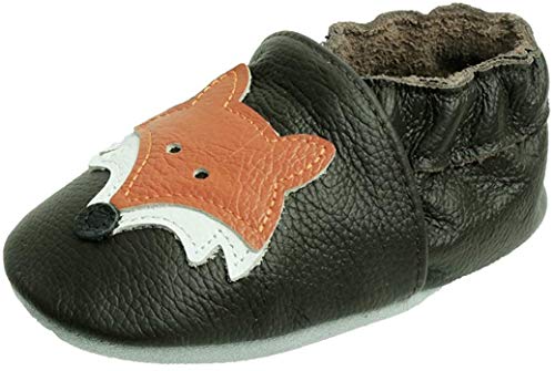 iEvolve Baby Mädchen Jungen Fuchs Babyschuhe Baby Weiche Sohle Lederschuhe Baby Lauflernschuhe Krabbelschuhe(Dunkelbraun Fuchs,0-6 Monate) von iEvolve