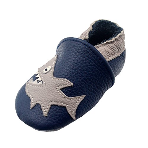 iEvolve Baby Mädchen Jungen Hai Babyschuhe Baby Weiche Sohle Lederschuhe Baby Lauflernschuhe Krabbelschuhe(Marineblau Hai,18-24 Monate) von iEvolve