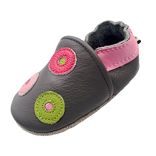 iEvolve Baby Mädchen Jungen Kreis Babyschuhe Baby Weiche Sohle Lederschuhe Baby Lauflernschuhe Krabbelschuhe(Grau Kreis,18-24 Monate) von iEvolve