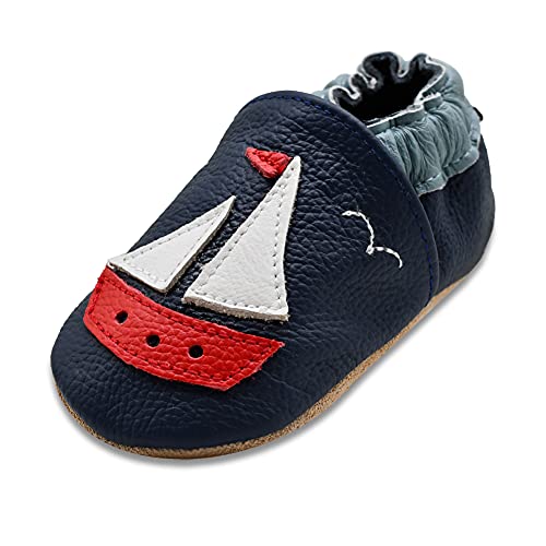 iEvolve Baby Mädchen Jungen Sterne Babyschuhe Baby Weiche Sohle Lederschuhe Baby Lauflernschuhe Krabbelschuhe(Segelboot,0-6 Monate) von iEvolve