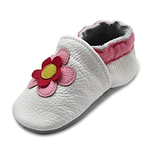 iEvolve Baby Mädchen Jungen Sterne Babyschuhe Baby Weiche Sohle Lederschuhe Baby Lauflernschuhe Krabbelschuhe(Weiß Blumen,18-24 Monate) von iEvolve