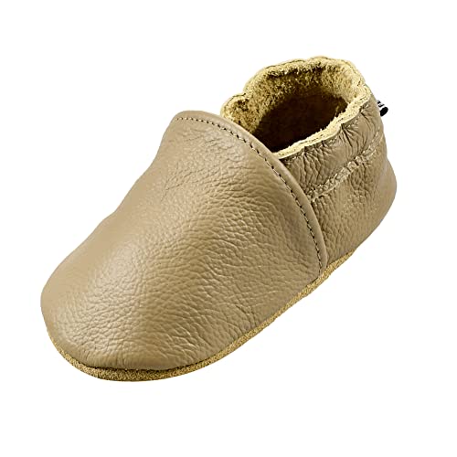 iEvolve Babyschuhe Baby Krabbelschuhe Baby Lauflernschuhe Kinder Hausschuhe aus weichem Leder Einfarbig für Mädchen und Jungen(Beige,0-6 Monate) von iEvolve