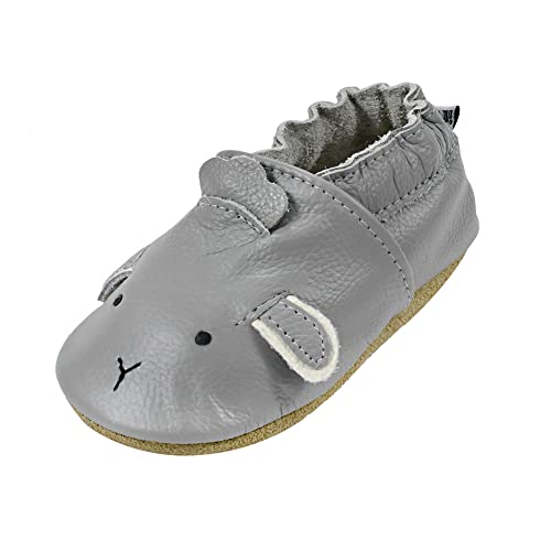 iEvolve Babyschuhe Baby Krabbelschuhe Baby Lauflernschuhe Kinder Hausschuhe aus weichem Leder Einfarbig für Mädchen und Jungen(Grau Schaf,0-6 Monate) von iEvolve